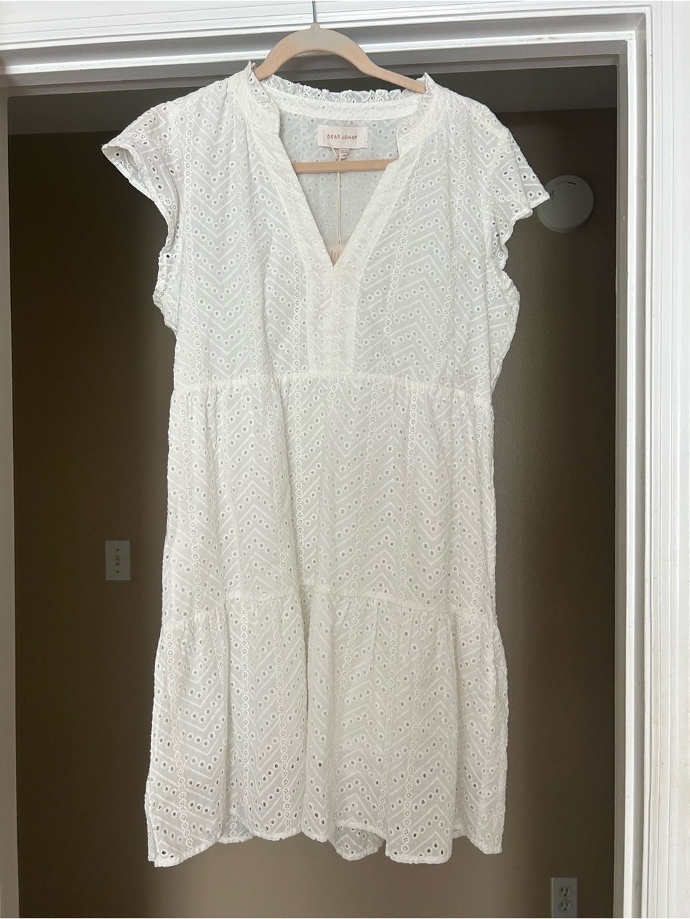 Dear John- NWT- White Eyelet V-Neck Tiered Dress